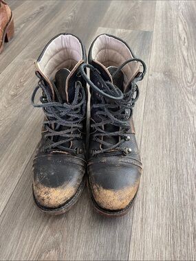 Freebird by Steven Black & Brown Distressed Leather Lace-Up Ankle Boots